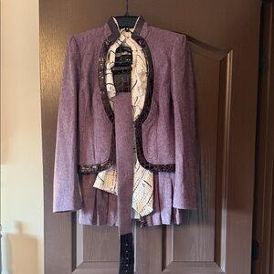 BEBE Women's Purple Jacket with burgundy Trim